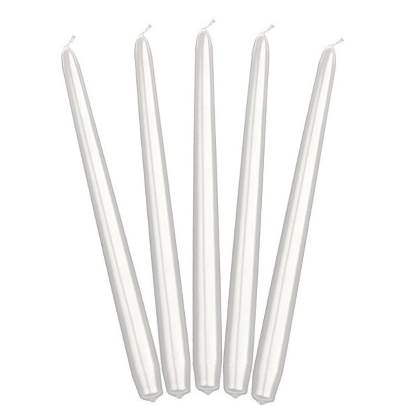 10 taper candles Lucia white metallic 29cm