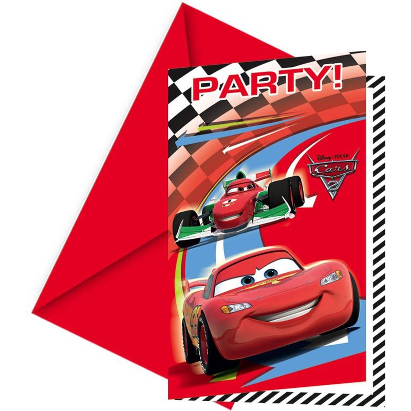 6 Cars racing driver champion invitation cards 14 x 9cm