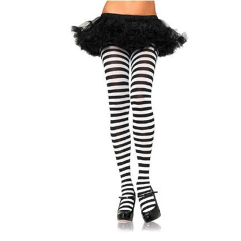 Black & White Striped Tights X-Large
