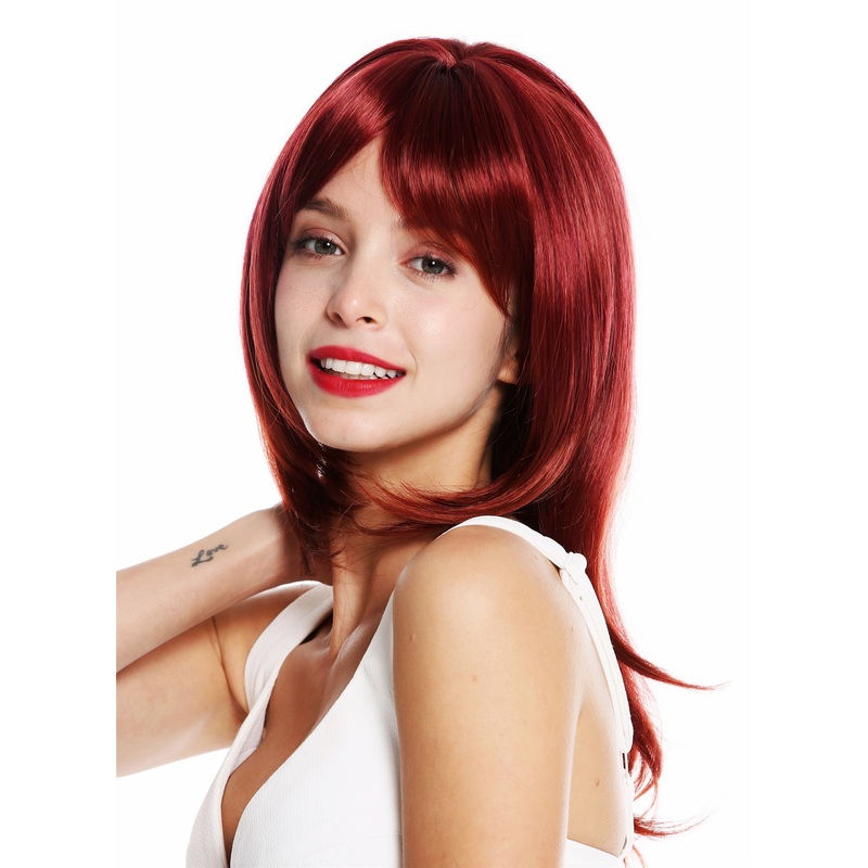 Lady wig layered sleek waved tips bright red copper red highlights VK-28