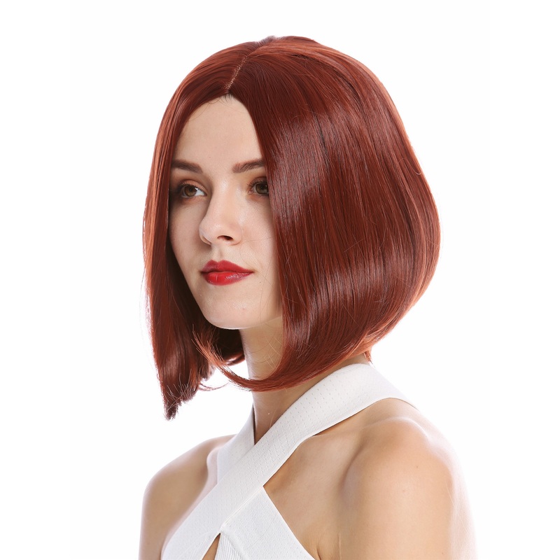 Lady wig short shoulder length Long Bob straight middle parting auburn YZF-4370