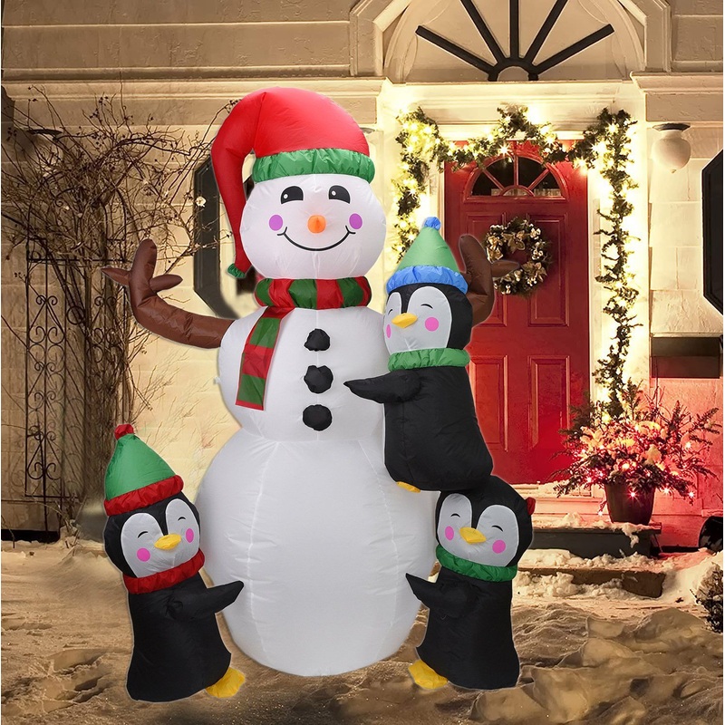 2023 Christmas Polar Bear Inflatable Decoration, Polar Bear with Penguin Inflatable with Build-in LEDs Blow up Inflatables for Christmas Party Outdoor, Yard, G