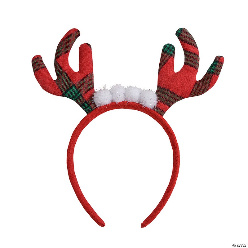 7 1/4 Tartan Plaid Stuffed Reindeer Antler Headbands – 6 Pc.
