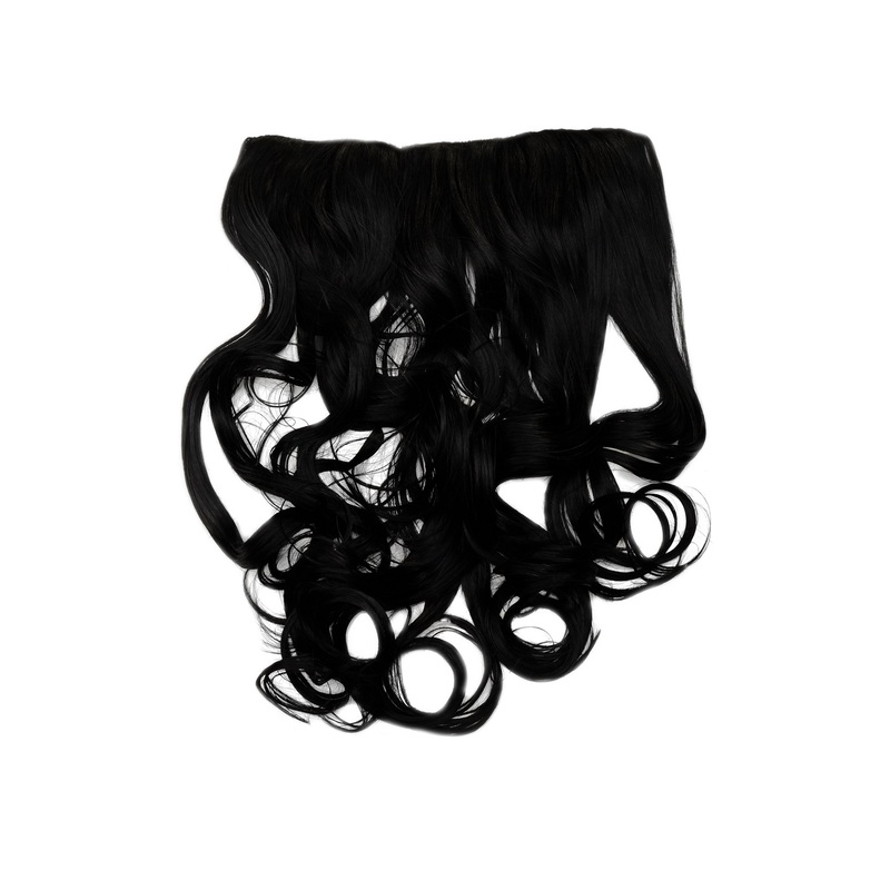 Hairpiece Halfwig 5 clip Clip-In Extension long curled curls deep black WH5008-180C-1