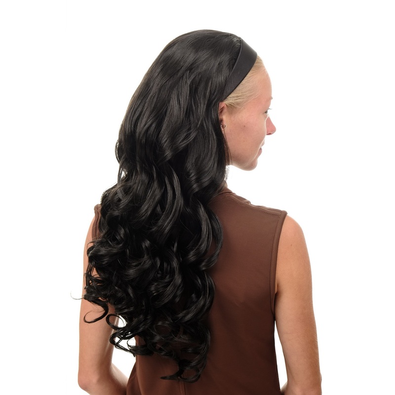 Halfwig Hairpiece black hair hoop very long wavy slight curls off black TYW60871H-2