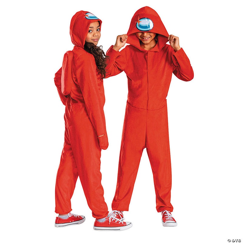 Kids Among Us Red Impostor Hooded Jumpsuit Costume