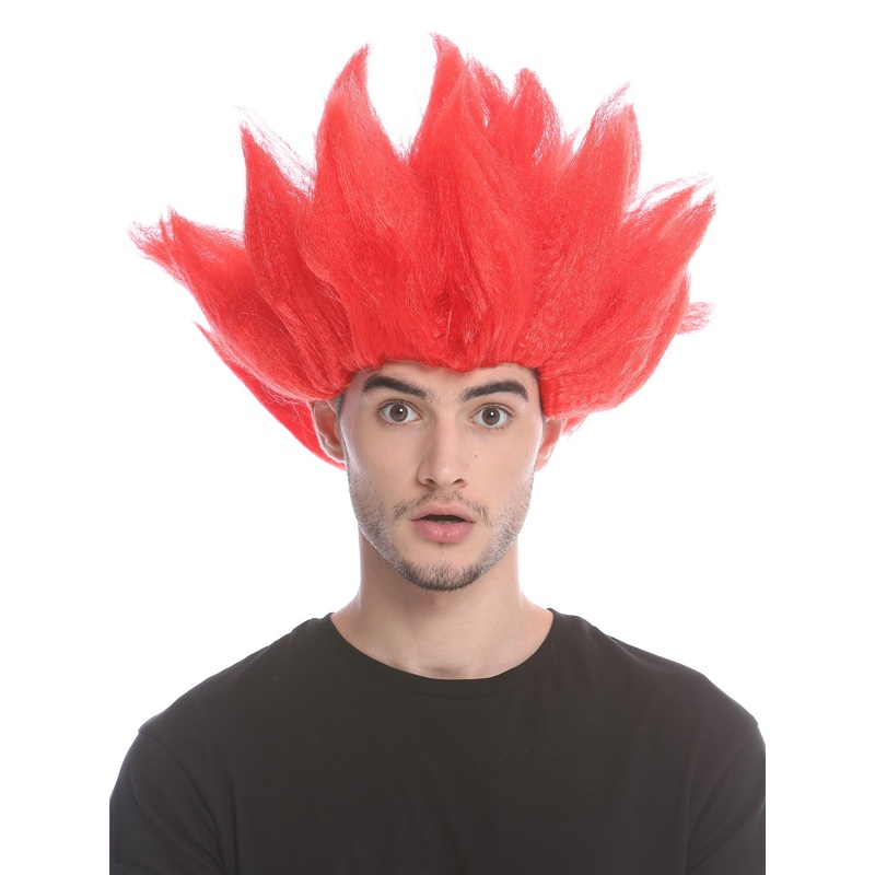 Lady Gents Man Party Wig Demon Devil Flower Fairy Fire red teased high 91062