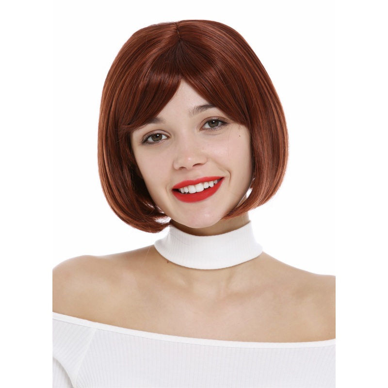 Lady Women Wig short bob straight sleek rusty brown auburn 2212