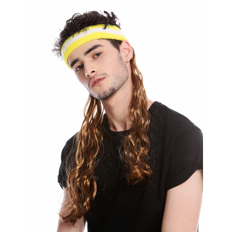 Part wig headband and long mullet 80’s tennis player brown CXH-014-P8