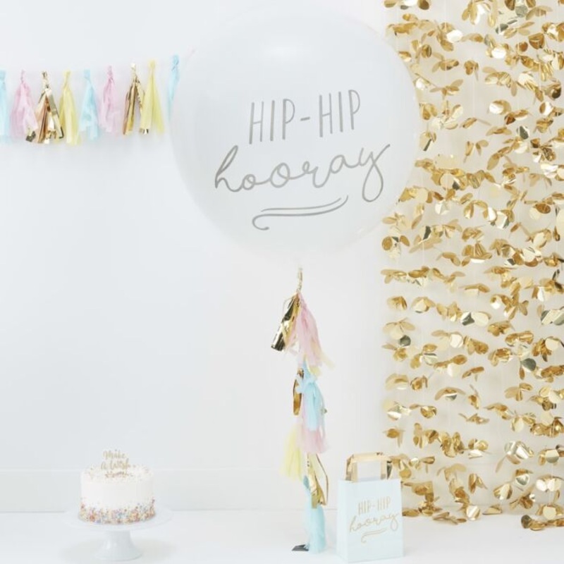 White Giant Hip Hip Hooray Balloon & Tassel Kit 36