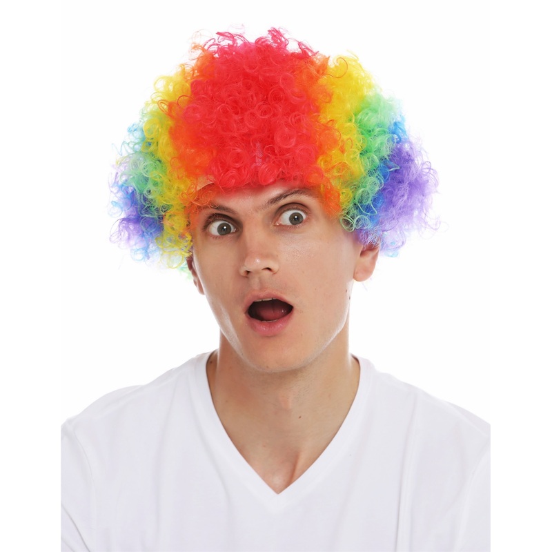 Wig carnival afro rainbow colourful frizzy curls clown women men MMAM-15M