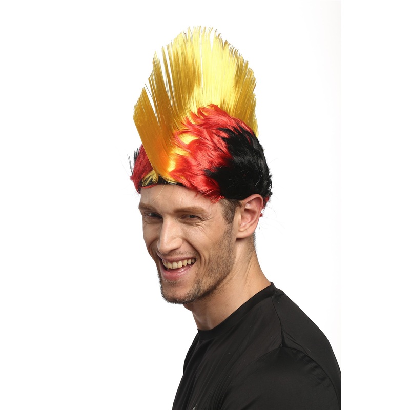 Wig Ladies Men Halloween Carnival black red yellow Soccer fan mohawk Germany Belgium XR-012