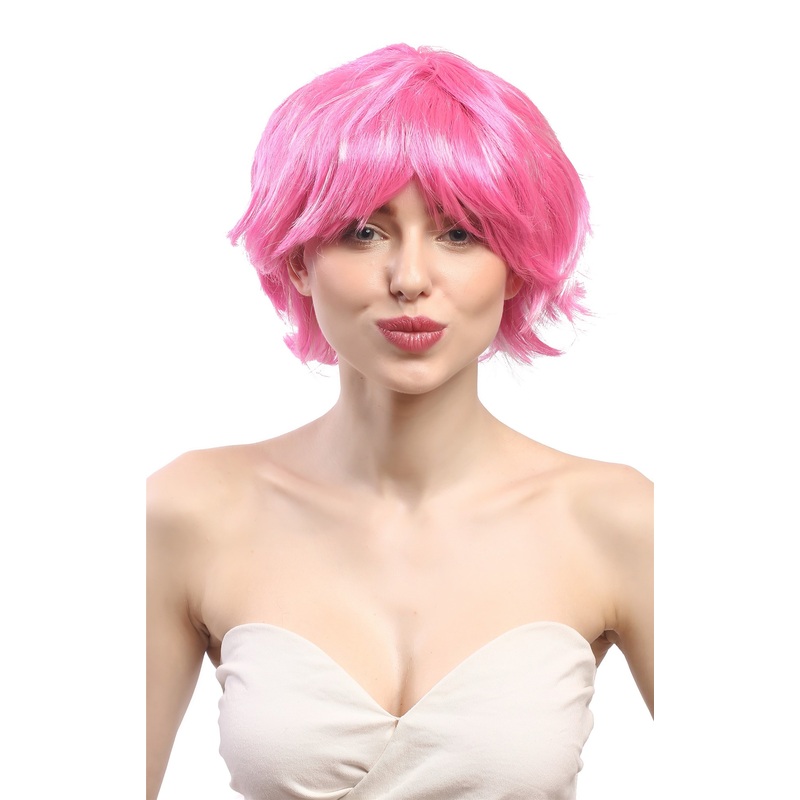 Lady Party Wig Halloween short wild voluminous style two pink hues mixed 90862