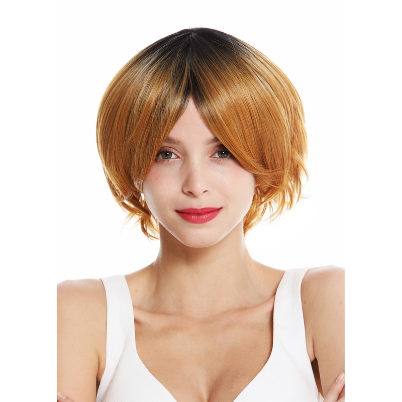 Lady wig cheeky short voluminous parting ombre mix black copper blonde RGF-6250A
