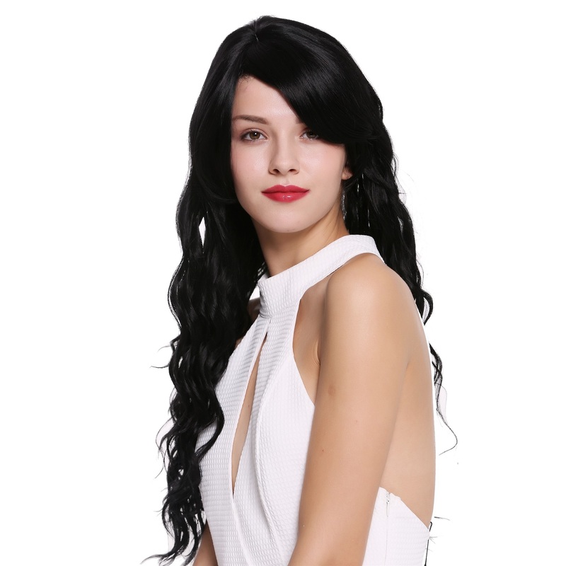 Lady women wig very long wavy waved dense thick deep black DW-1649