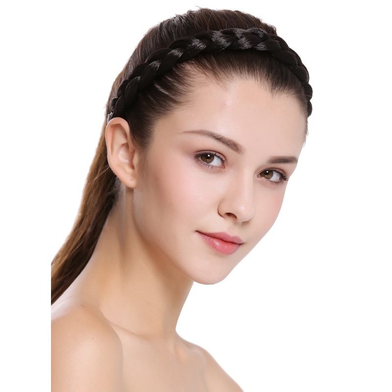 Hair band hair loop Alice band plaited traditional 1 inch wide darkbrown CXT-005