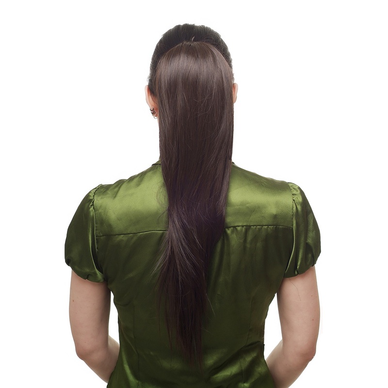 Hairpiece Ponytail clamp & draw string straight volume long brown brunette WK06-56