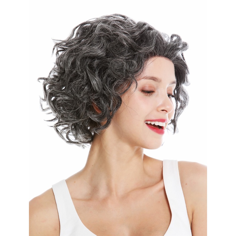 Lady wig real human hair lace front black grey mottled curls H/HROYCE-HH-LF