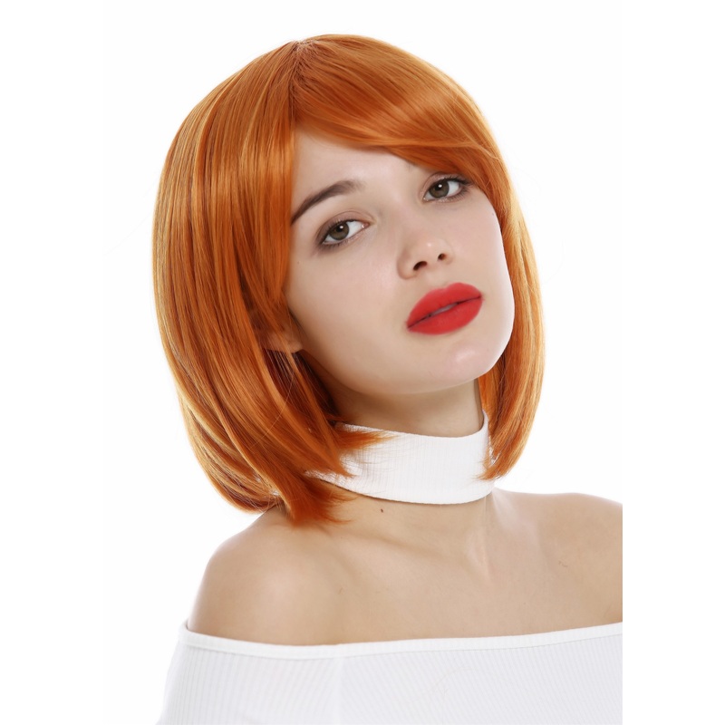 Lady Wig women short straight frayed Bob style parting orange cosplay 1215