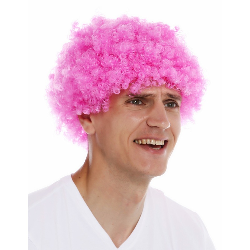 Wig carnival men women clown short afro frizzy curly frizzy head pink MMAM-9M