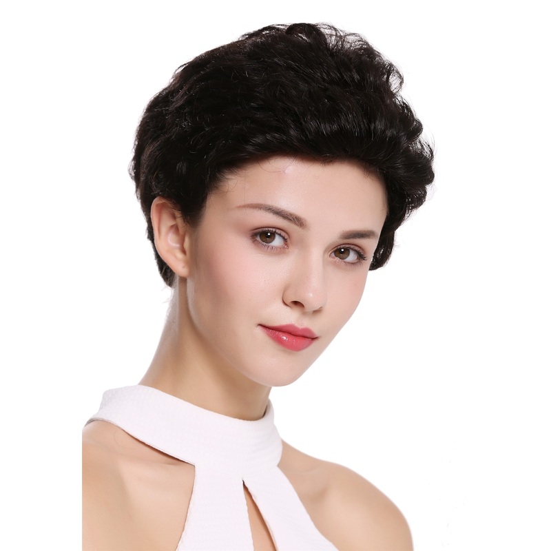 Wig human hair short wavy quiff natural colour not dyed black brown B-HH-12