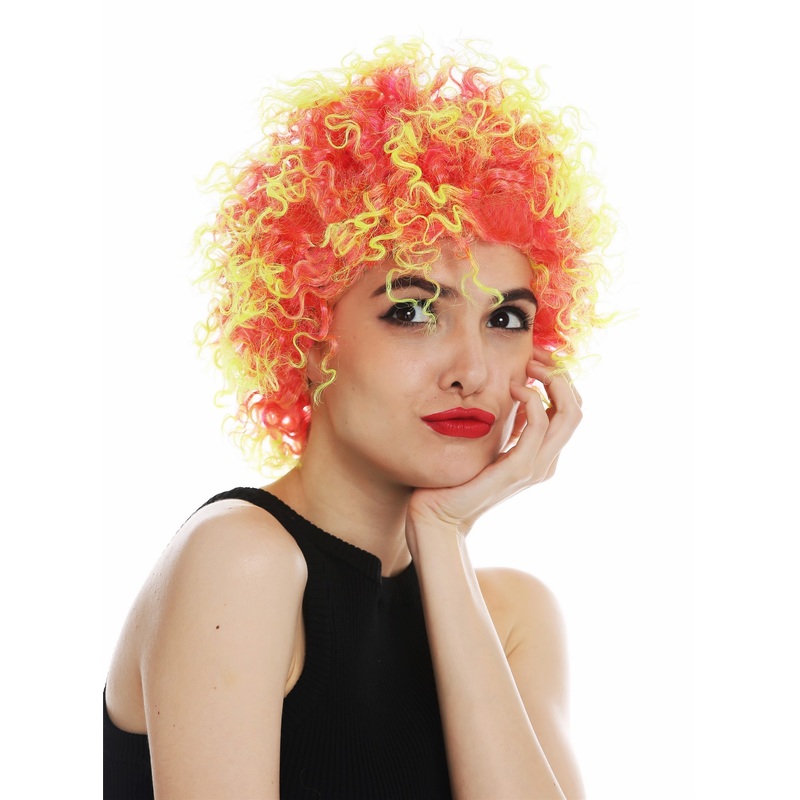31954-FR41-91 wig carnival women men short frizzy curly red yellow clown