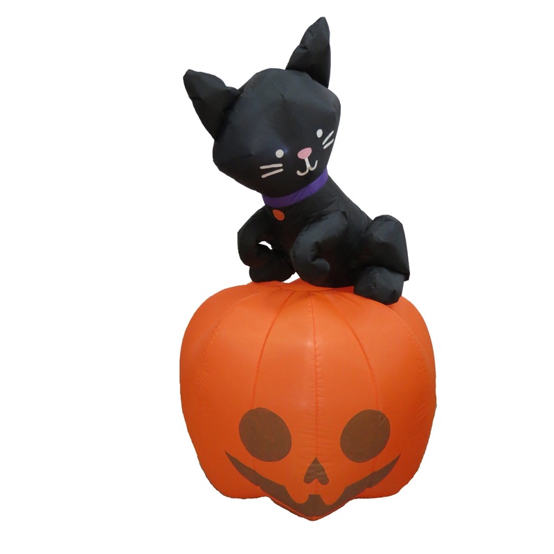 6FT Halloween Inflatable Black Cat on Pumpkin, Blow up Yard Decoration with Build-in LED