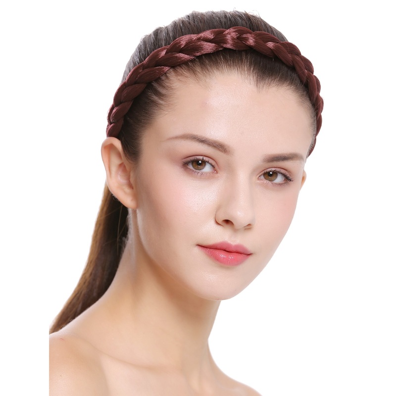 Hair band loop Alice band plaited traditional 1 inch wide copper brown CXT-007