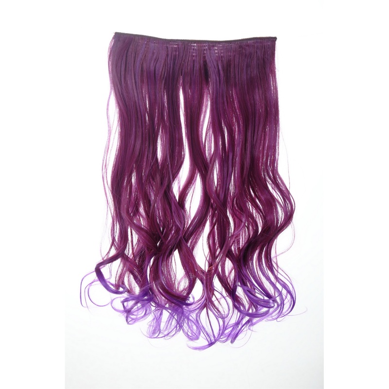 Hairpiece Extension wide 5 clips wavy aubergine red-neon violet mix T2315TT3533