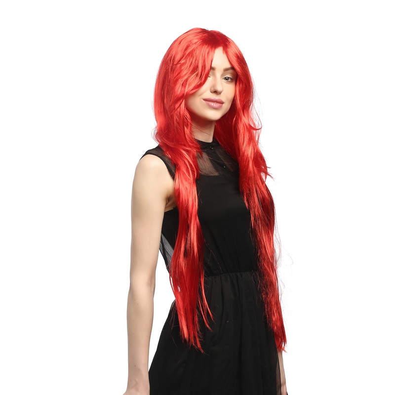 Lady Party Wig Halloween extremely long fiery red straight parting Witch 91126