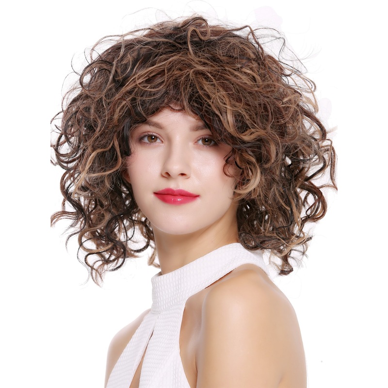 Lady wig short medium length wild curls voluminous mahogany brown blond DW-2698
