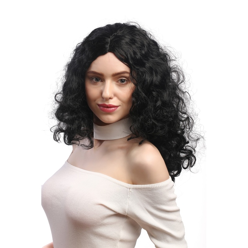 Lady Women Party Wig Halloween black volume curls middle parting long 3072