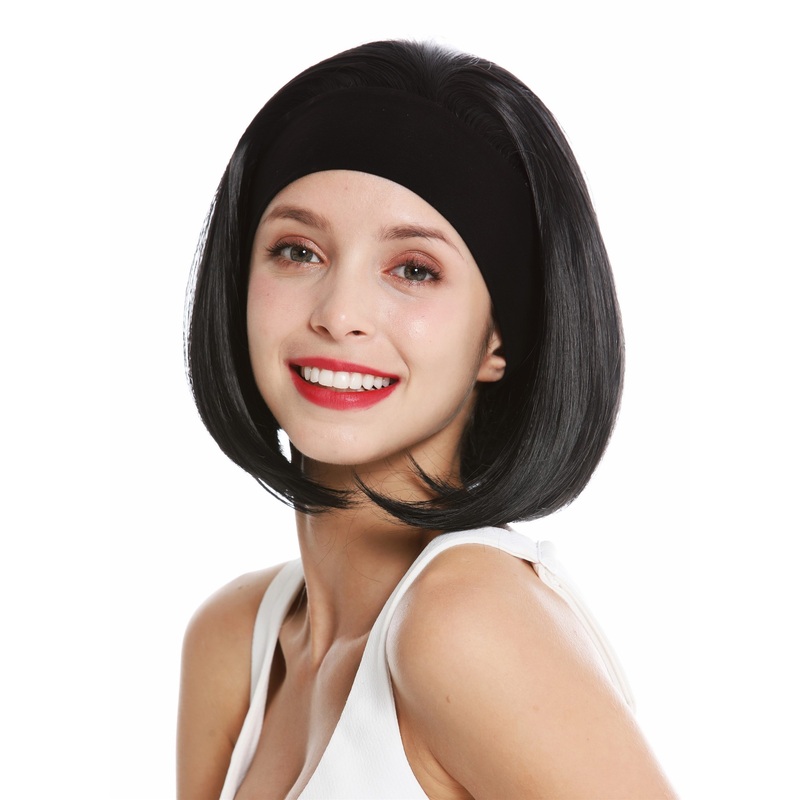 Women’s wig lady headband short sleek 80’s retro look black GFW948-H