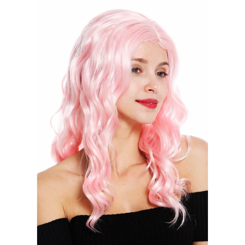 Women’s wig long wavy middle parting classy waves slight curls pink VK-9