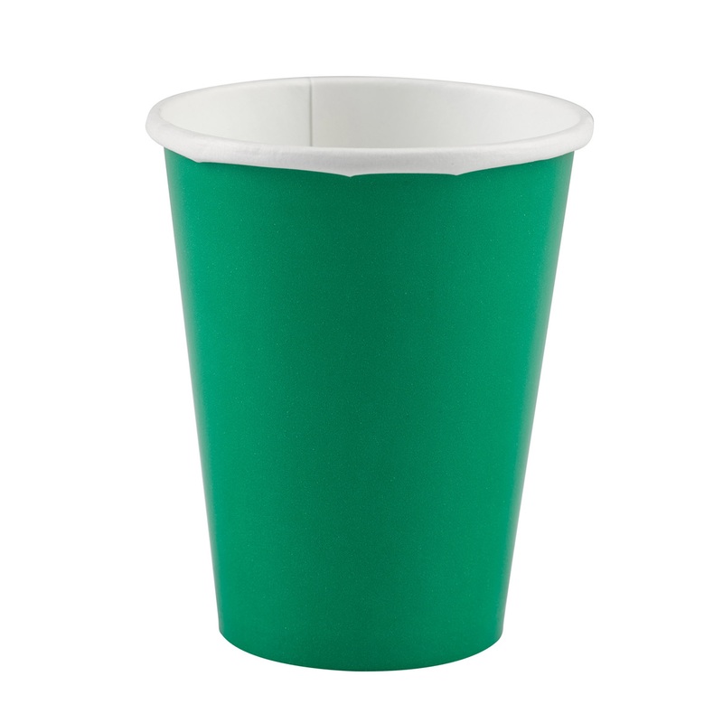 8 Paper Party Cups Green 266ml