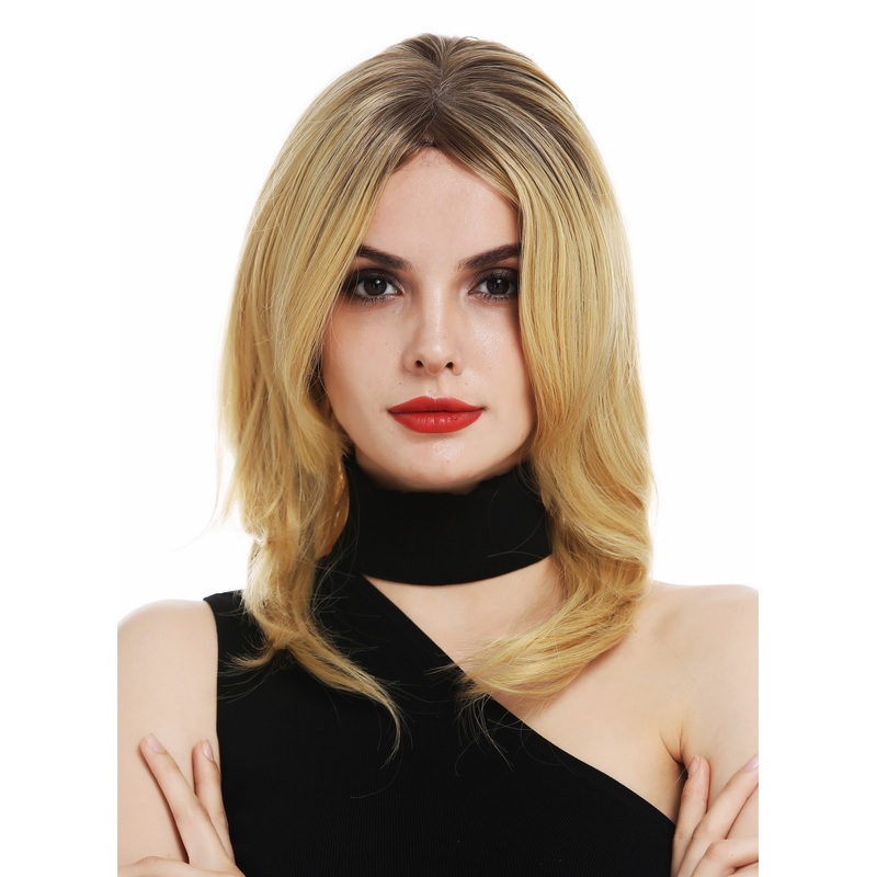 Lady wig mono medium length sleek parting ombre balayage brown blonde CM-135-MT