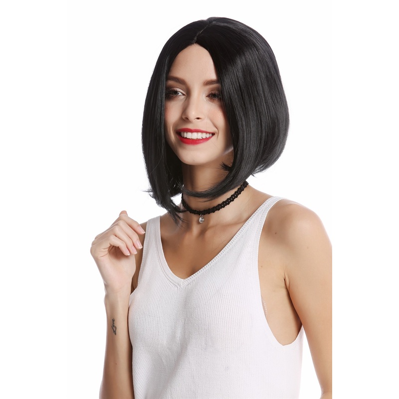 Lady Wig short shoulder length Longbob straight middle parting deep black YZF-4370-1