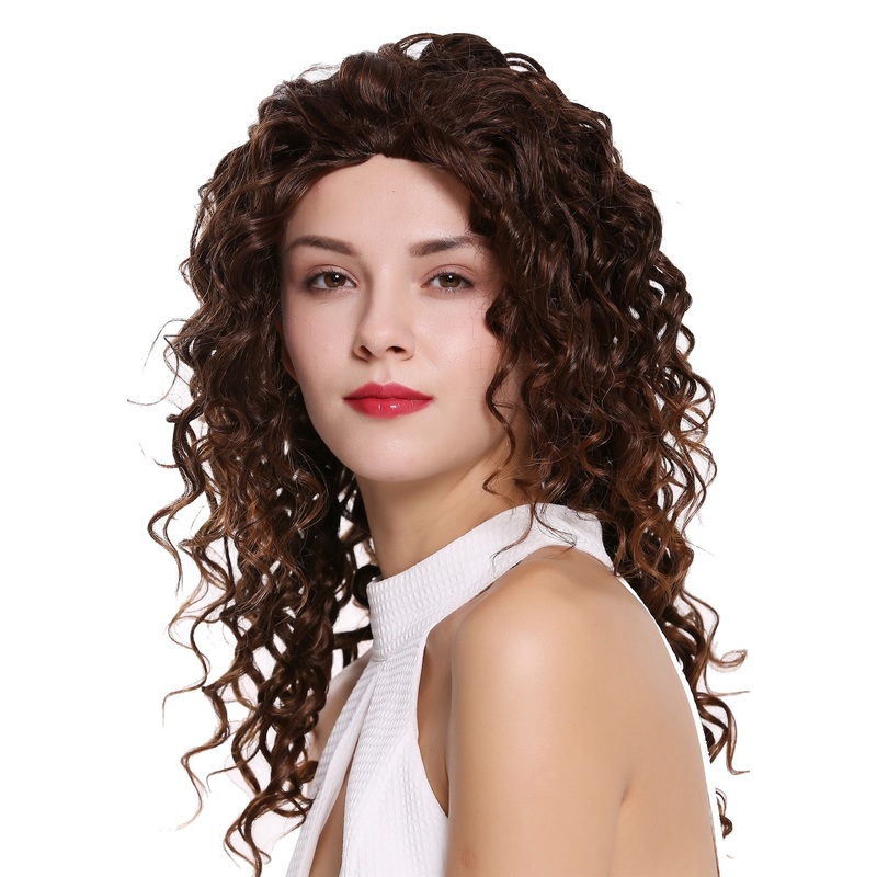 Women’s wig lady half wig 3/4 long curly curls maroon brown 21,5 inches AG-2T30