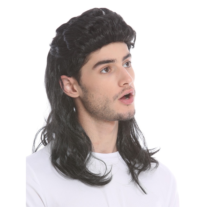Women’s wig men’s wig carnival Halloween Mmullet black backcombed 1980’s H20