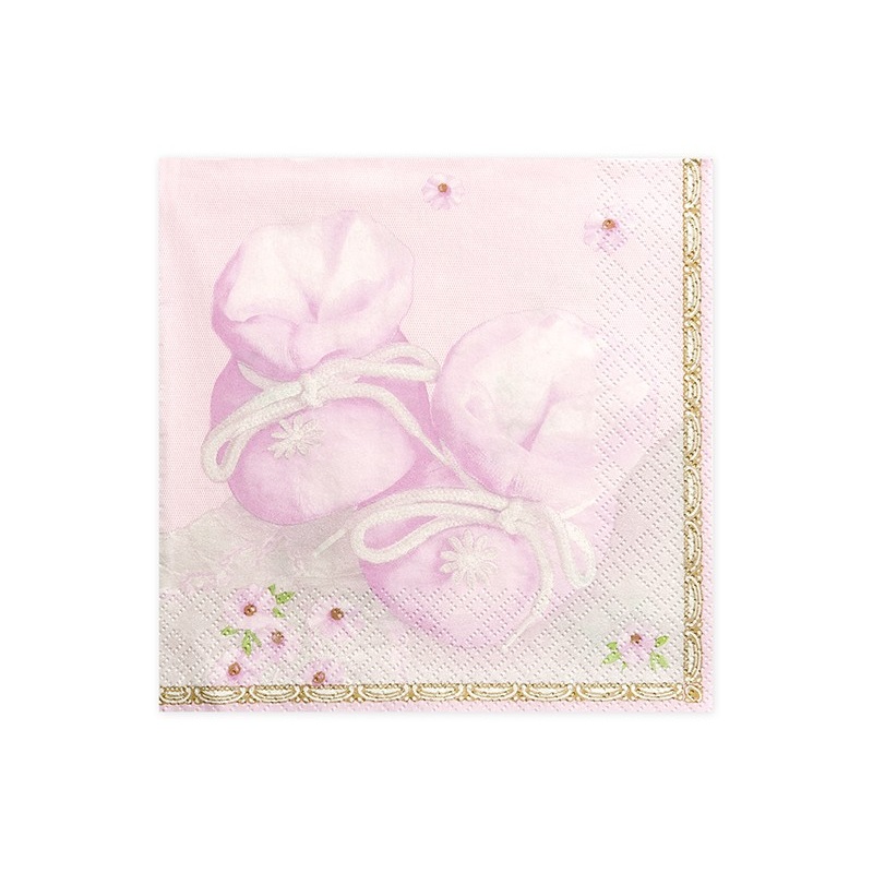 20 pink napkins with baby shoes