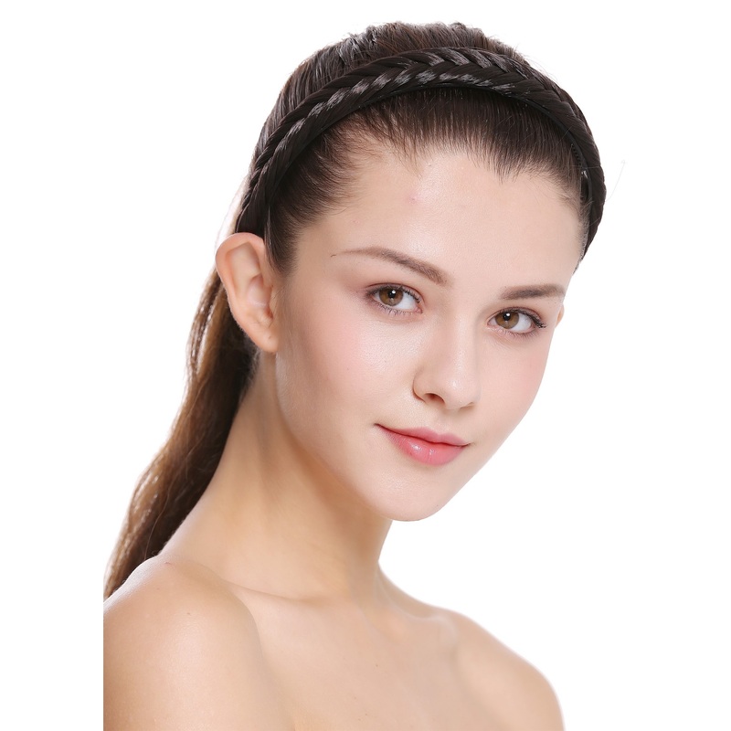 Hair loop Alice band plaited traditional 0.7 inches wide braid darkbrown CXT-001