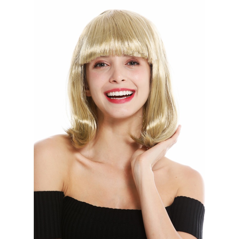 Lady Wig Halloween Disco bob longbob shoulder length bangs golden blonde 0073