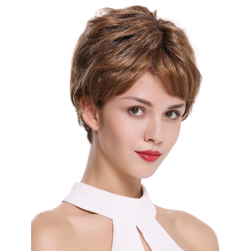 Lady wig monofilament handmade short wavy golden brown dark blonde mix PORTO-MF