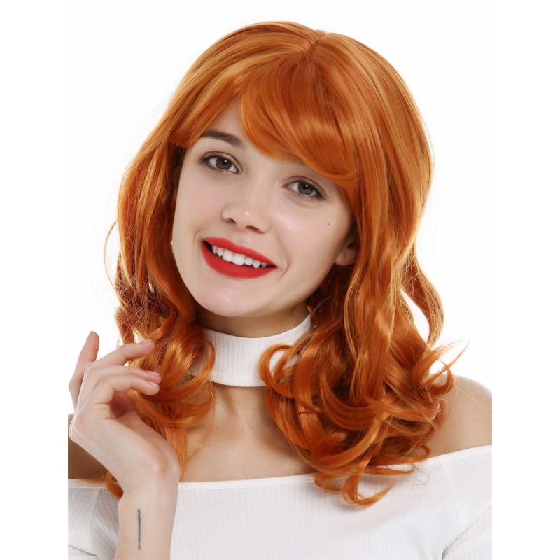 Lady Wig women long wavy to curled curls fringe bangs orange 3001