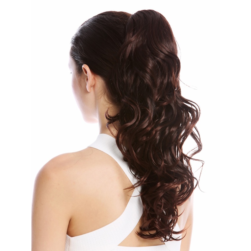 Ponytail Hairpiece long slightly curled defined curls mahogany brown  17