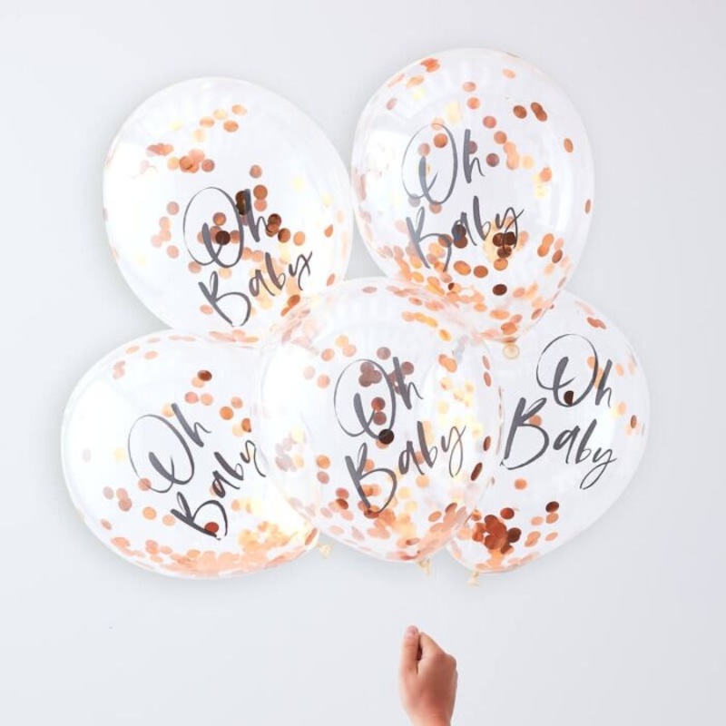 Rose Gold Oh Baby! Shower Confetti Balloons – 5 Pack