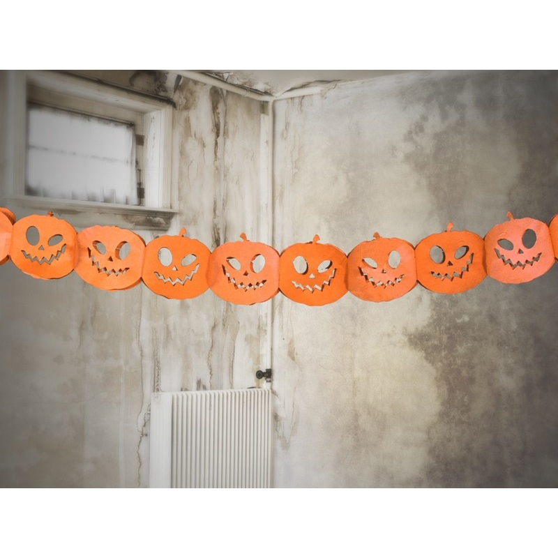 Smiling Pumpkin Paper Garland 3m