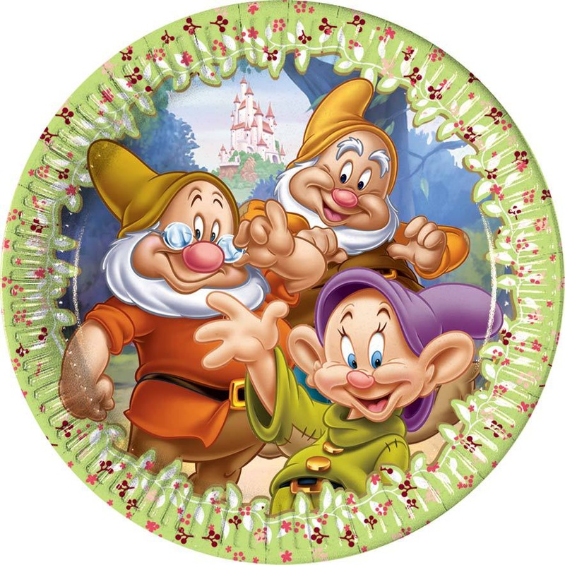 Snow white dwarfs round paper plate 23cm