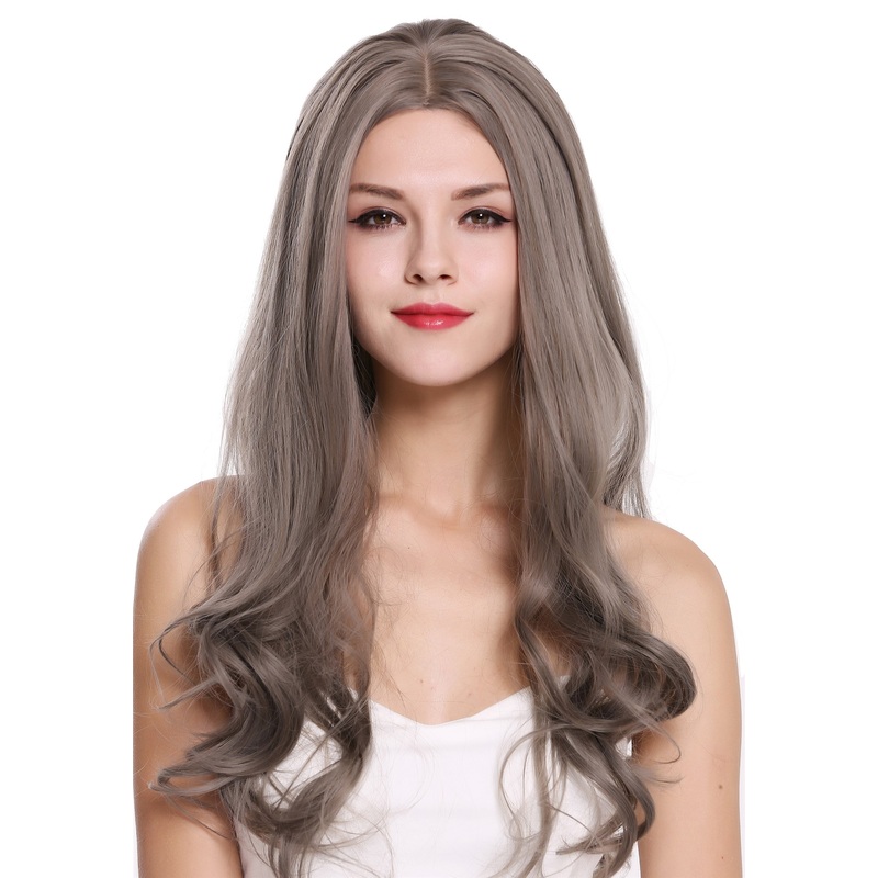 women’s wig lady long wavy middle parting grey brown mix 1570A-8A/10A