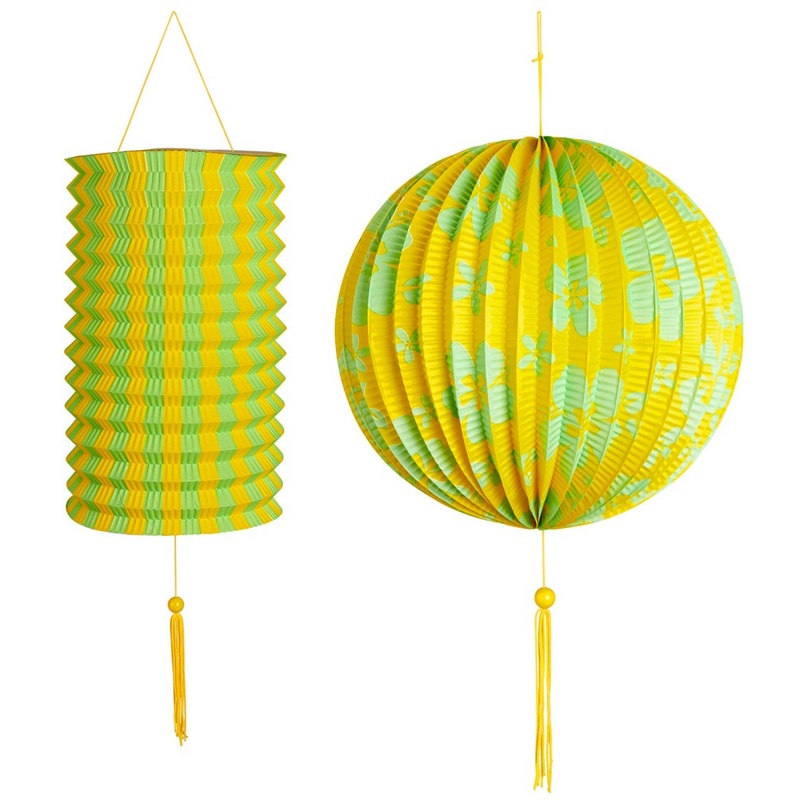 2 flower deco lanterns yellow-green